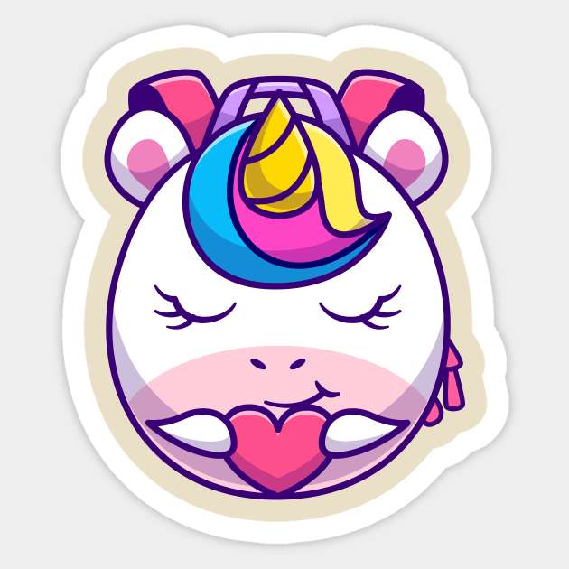 Cute Unicorn Bag Holding Love Heart Cartoon Sticker by Catalyst Labs